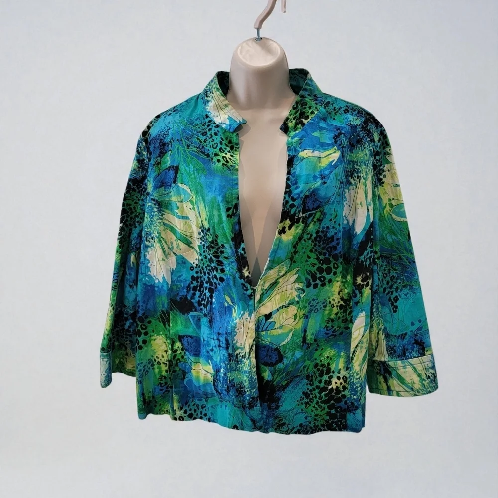 Erin Plus sz 1X Colorful Abstract Floral 3/4 Sleeve Artsy Blazer Jacket
